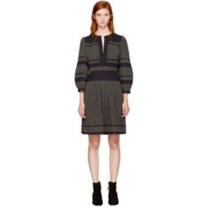 Isabel Marant Etoile Pleated 100% Cotton Mini Dress Gray Black Size 36